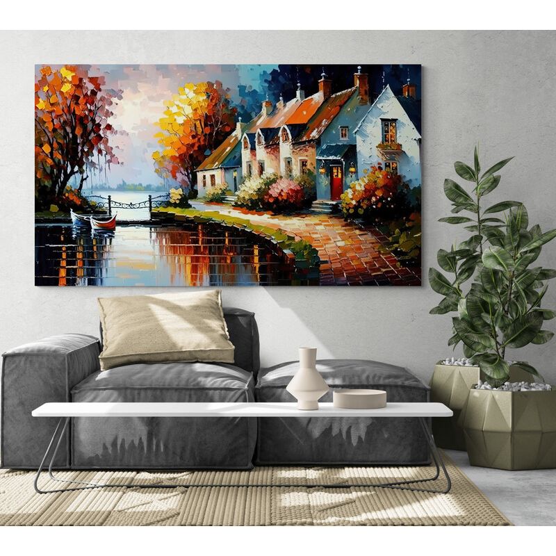 TAYRONA STORE - Cuadro En Lienzo Para La Sala Pintura Pueblo 018 125x70cm