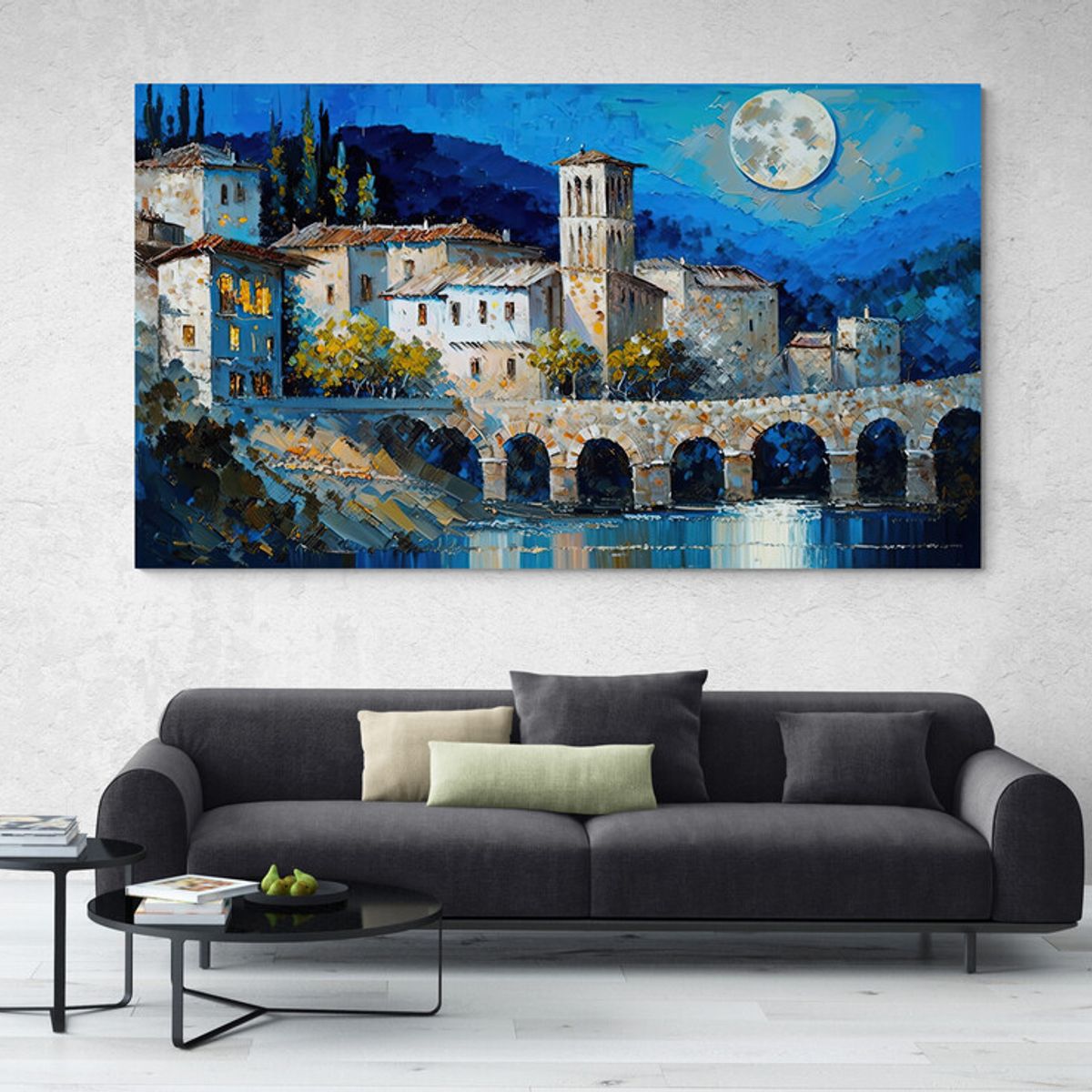 TAYRONA STORE - Cuadro En Lienzo Para La Sala Pintura Pueblo 021 125x70cm