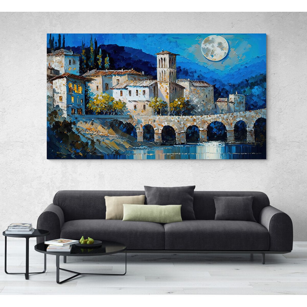 TAYRONA STORE - Cuadro En Lienzo Para La Sala Pintura Pueblo 021 125x70cm