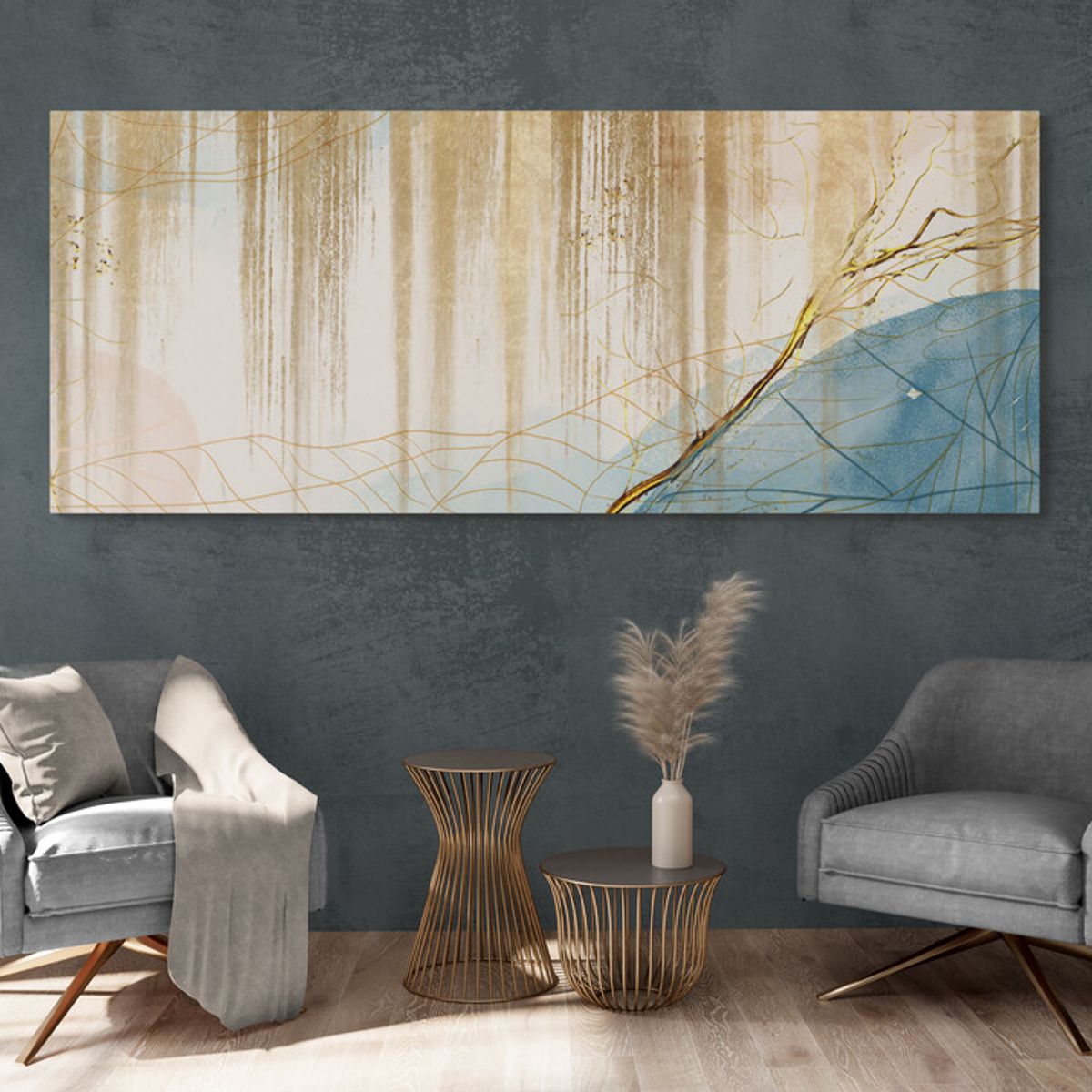 TAYRONA STORE - Cuadro Lienzo La Sala Flores Diseño Minimalista 508 100x40cm