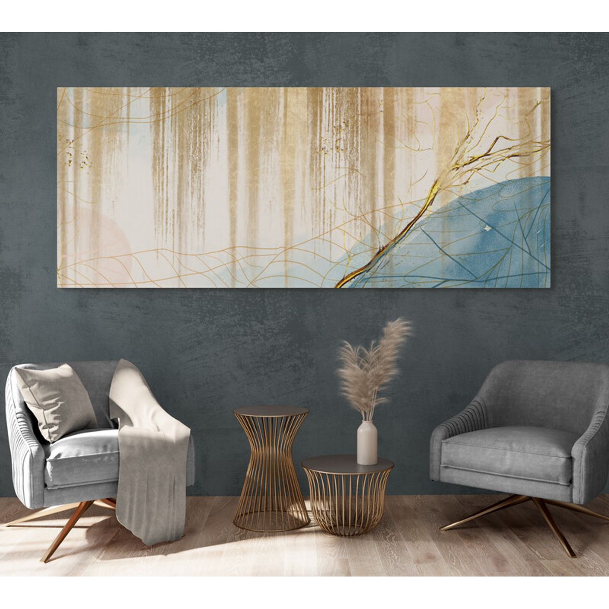 TAYRONA STORE - Cuadro Lienzo La Sala Flores Diseño Minimalista 508 125x50cm