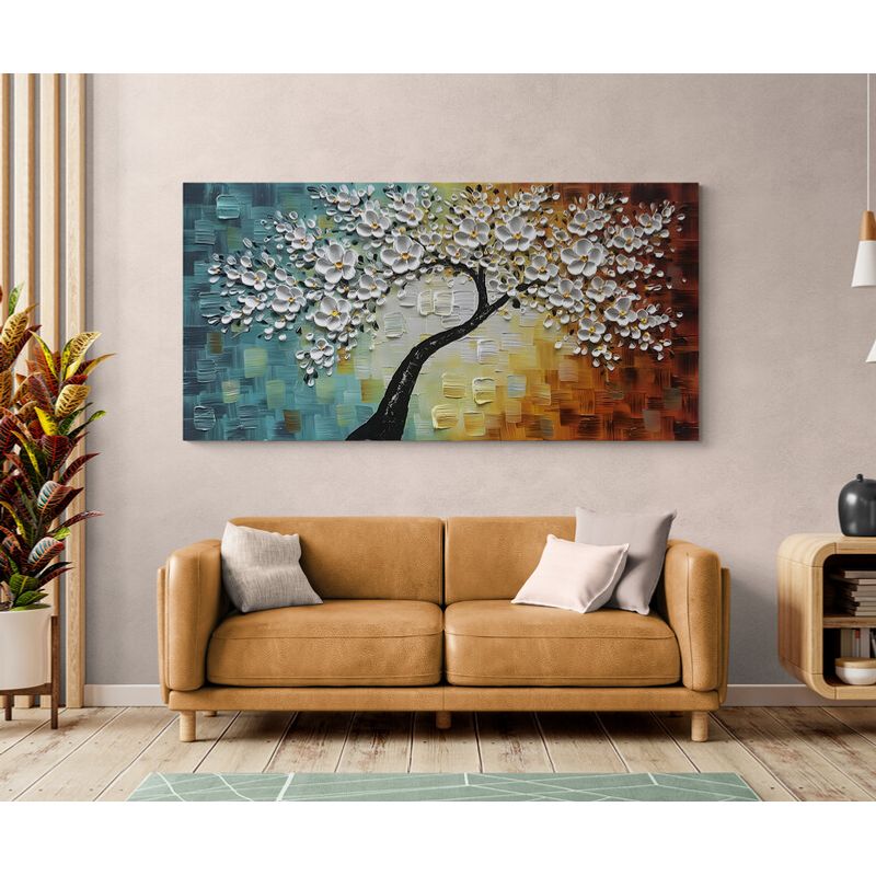 TAYRONA STORE - Cuadro En Lienzo Para La Sala Arbol Colores 036 90x40cm