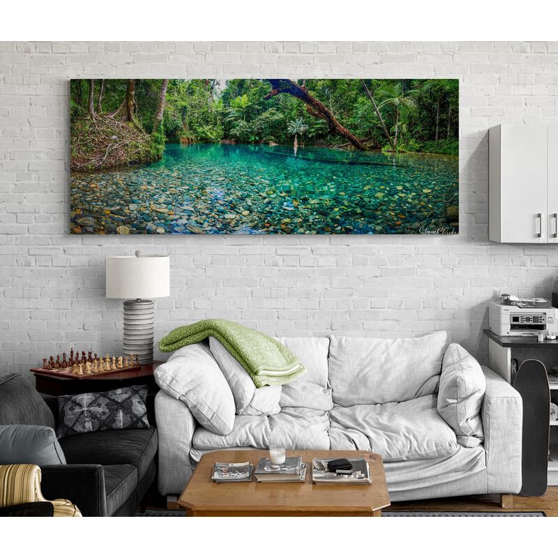 TAYRONA STORE - Cuadro En Lienzo Para La Sala Rio Bosque Verde 022 100x40cm
