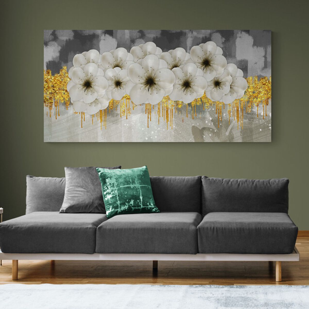 TAYRONA STORE - Cuadro Lienzo La Sala Flores Diseño Minimalista 476 90x40cm