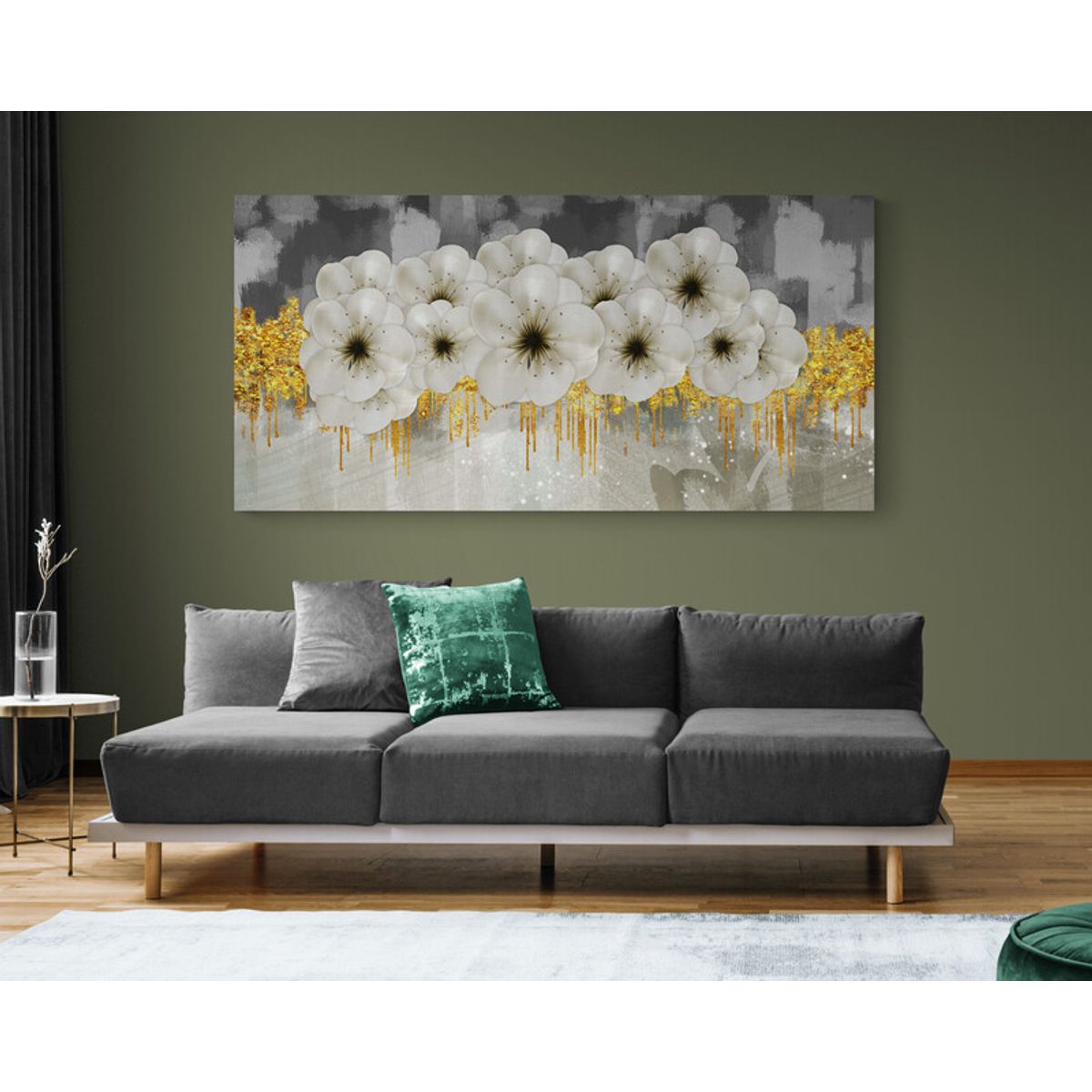 TAYRONA STORE - Cuadro Lienzo La Sala Flores Diseño Minimalista 476 150x75cm