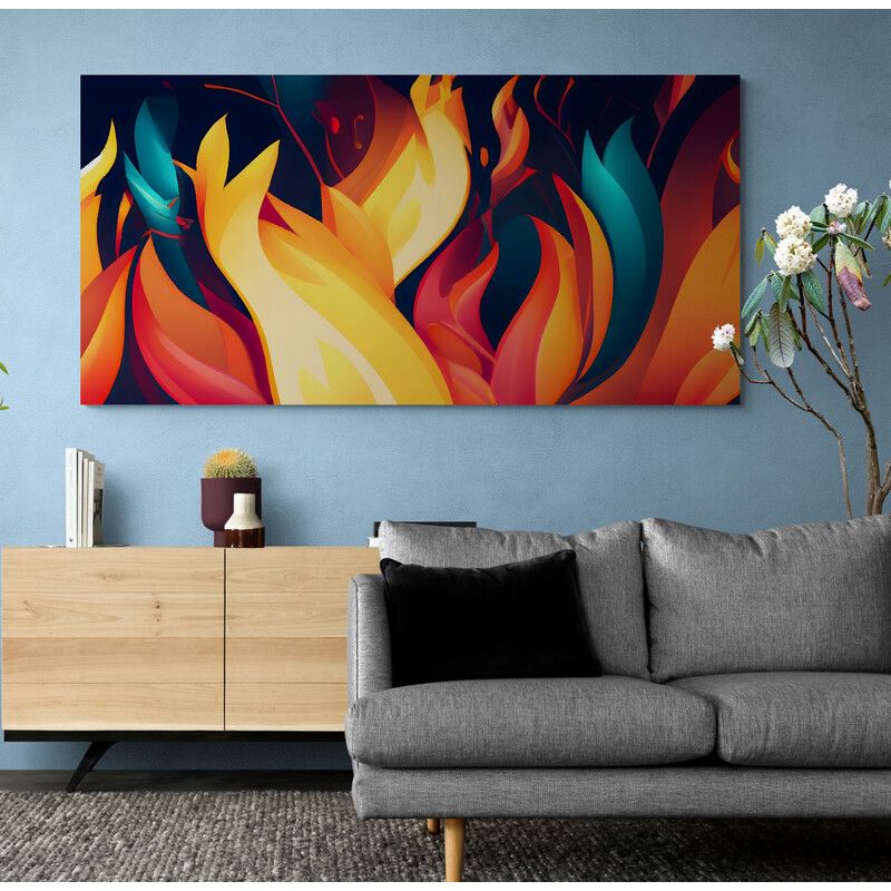 TAYRONA STORE - Cuadro Lienzo Para Sala Llamas Abstracto Colores 277 100x50cm