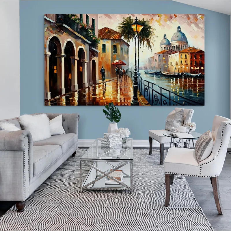 TAYRONA STORE - Cuadro En Lienzo Para La Sala Pintura Ciudad 224 100x55cm