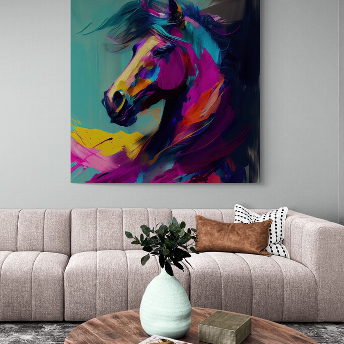 TAYRONA STORE - Cuadro En Lienzo Para La Sala Caballos 183 100x100cm