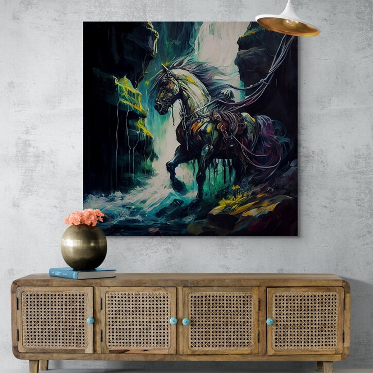 TAYRONA STORE - Cuadro En Lienzo Para La Sala Caballos 207 90x90cm