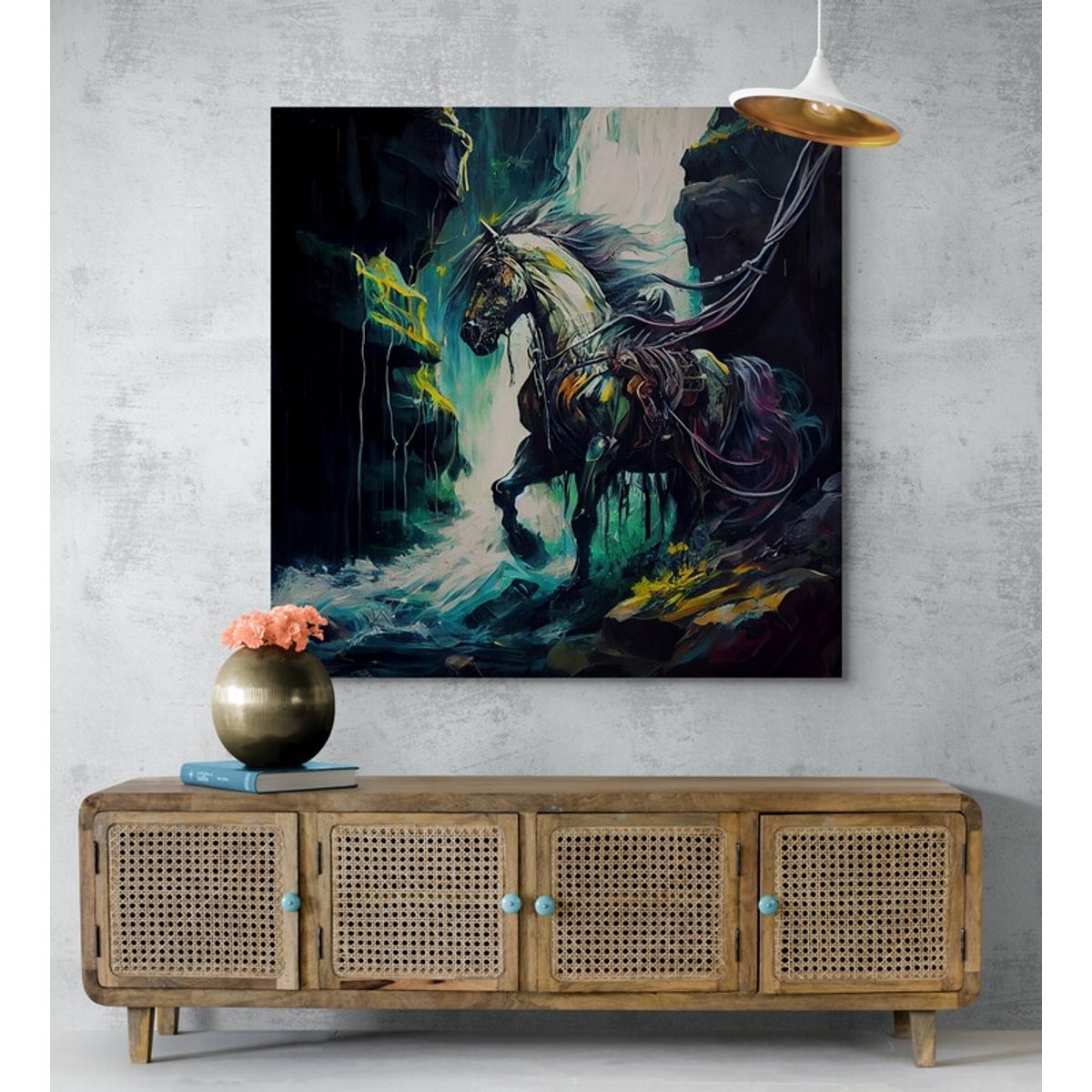 TAYRONA STORE - Cuadro En Lienzo Para La Sala Caballos 207 90x90cm