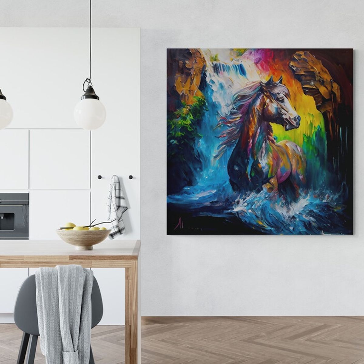 TAYRONA STORE - Cuadro En Lienzo Para La Sala Caballos 210 90x90cm