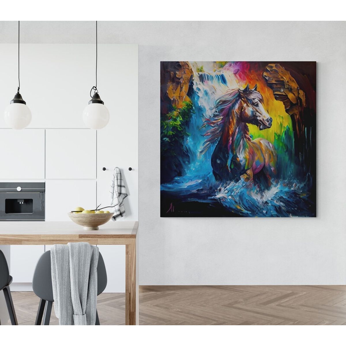 TAYRONA STORE - Cuadro En Lienzo Para La Sala Caballos 210 90x90cm