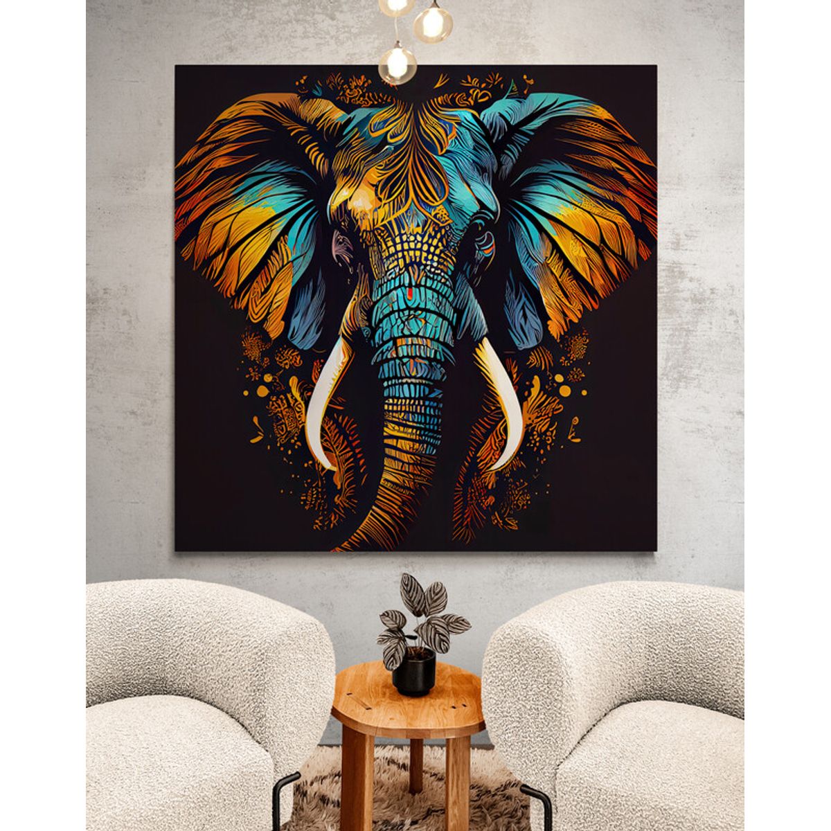 TAYRONA STORE - Cuadro En Lienzo Para La Sala Elefantes 317 100x100cm