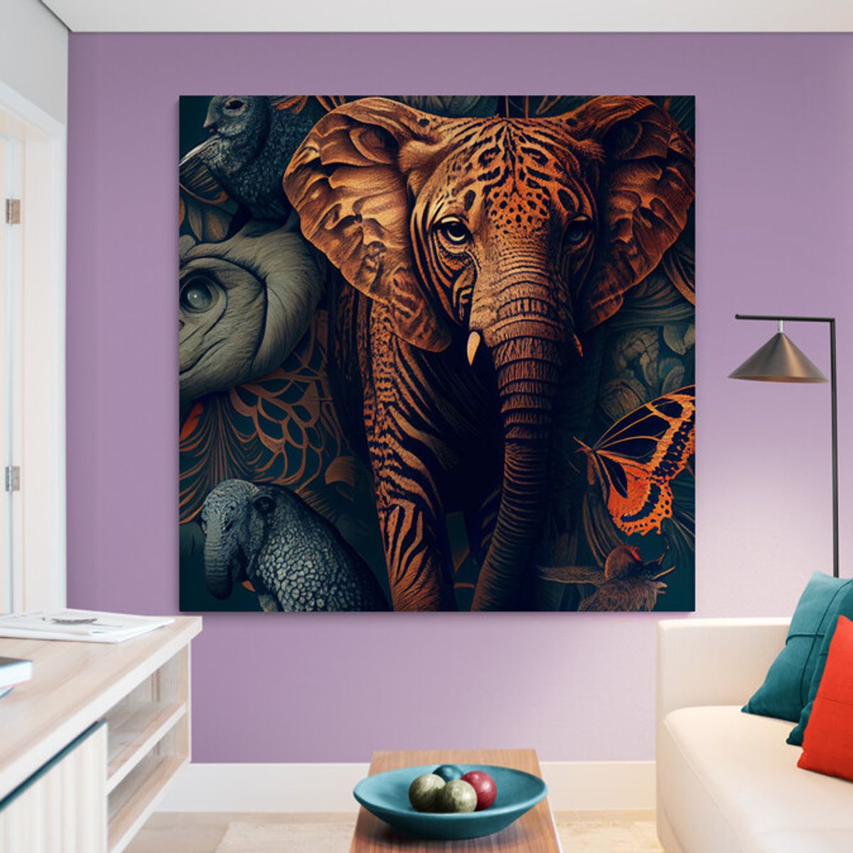 TAYRONA STORE - Cuadro En Lienzo Para La Sala Elefantes 327 50x50cm