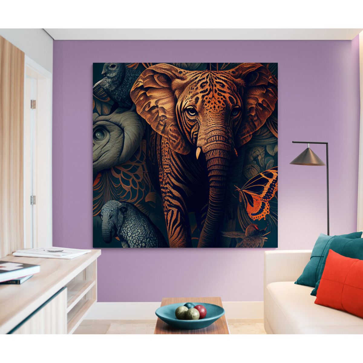 TAYRONA STORE - Cuadro En Lienzo Para La Sala Elefantes 327 50x50cm