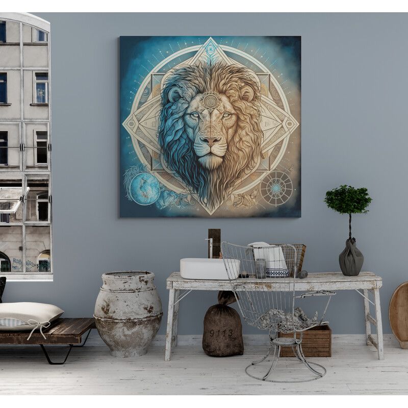 TAYRONA STORE - Cuadro En Lienzo Para La Sala Leon Colores 144 50x50cm
