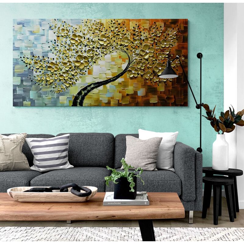 TAYRONA STORE - Cuadro En Lienzo Para La Sala Arbol Colores 033 90x40cm