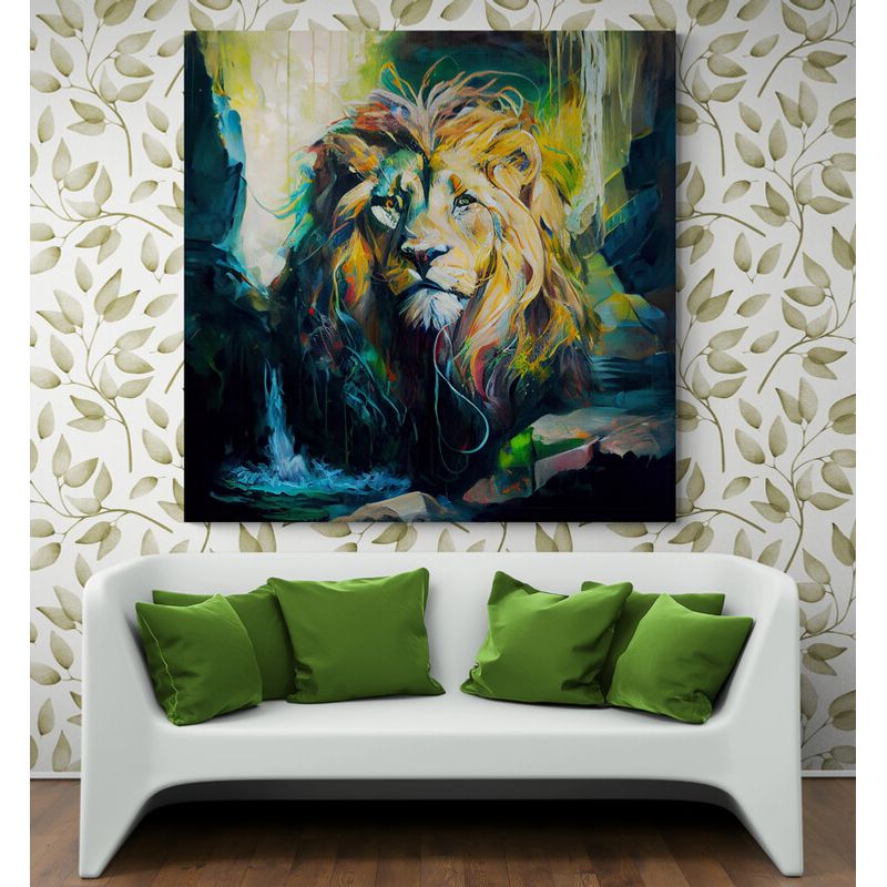 TAYRONA STORE - Cuadro Lienzo Para La Sala Pintura Leon Colores 122 60x60cm