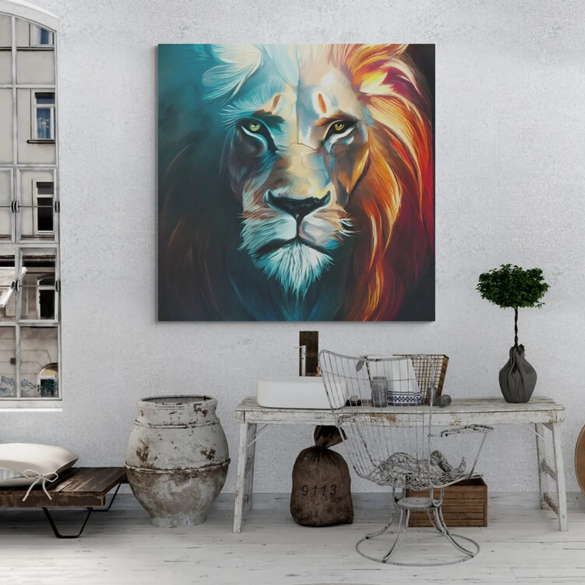 TAYRONA STORE - Cuadro En Lienzo Para La Sala Leon Colores 065 50x50cm