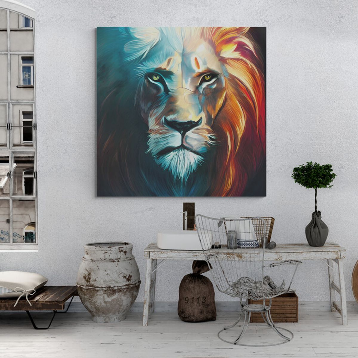 TAYRONA STORE - Cuadro En Lienzo Para La Sala Leon Colores 065 60x60cm