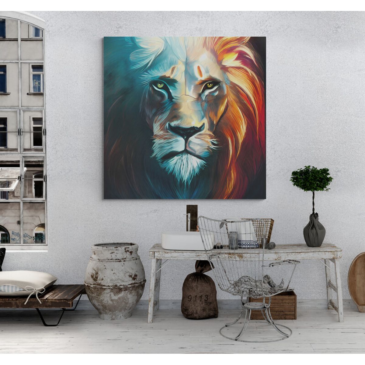 TAYRONA STORE - Cuadro En Lienzo Para La Sala Leon Colores 065 60x60cm