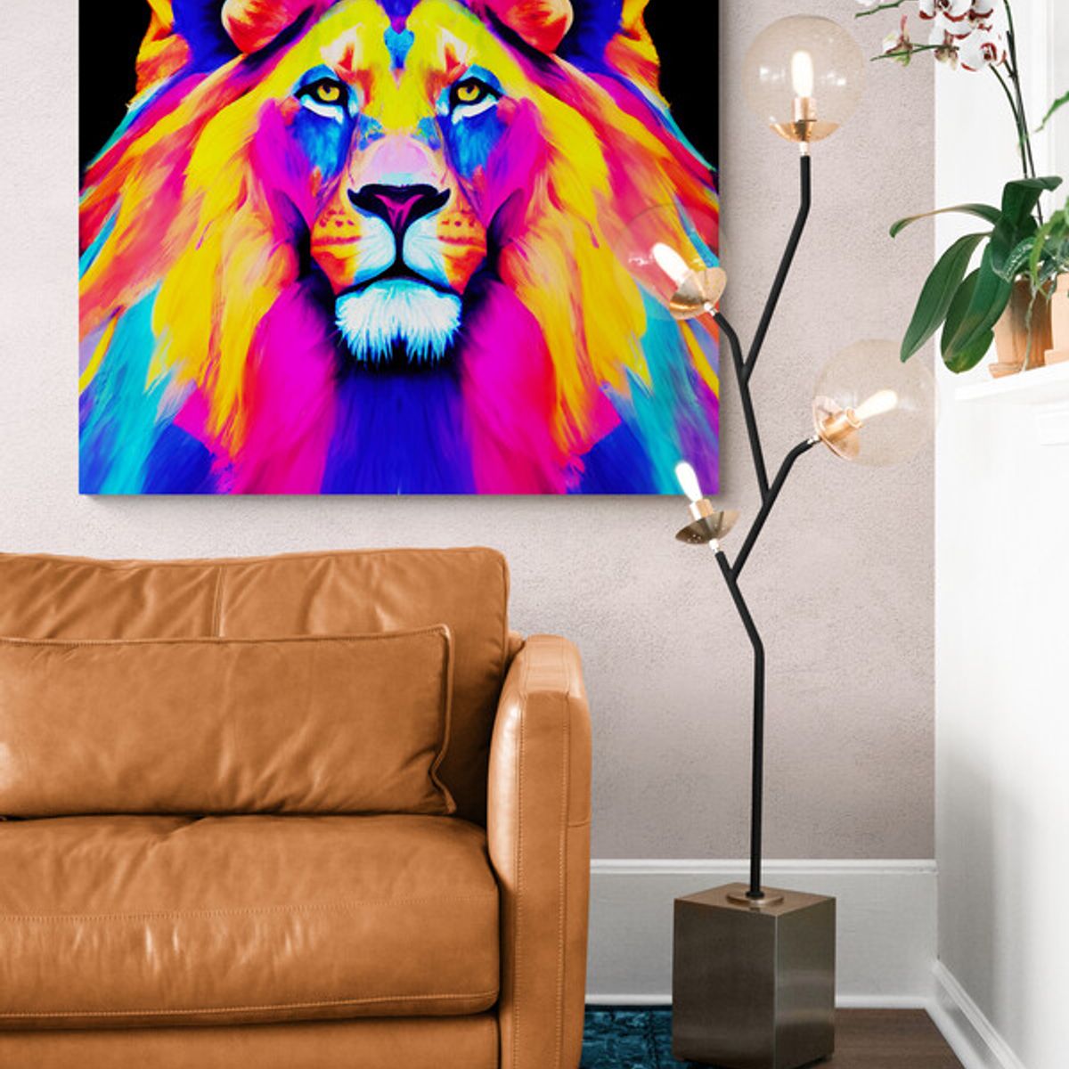 TAYRONA STORE - Cuadro En Lienzo Para La Sala Leon Colores 072 120x120cm
