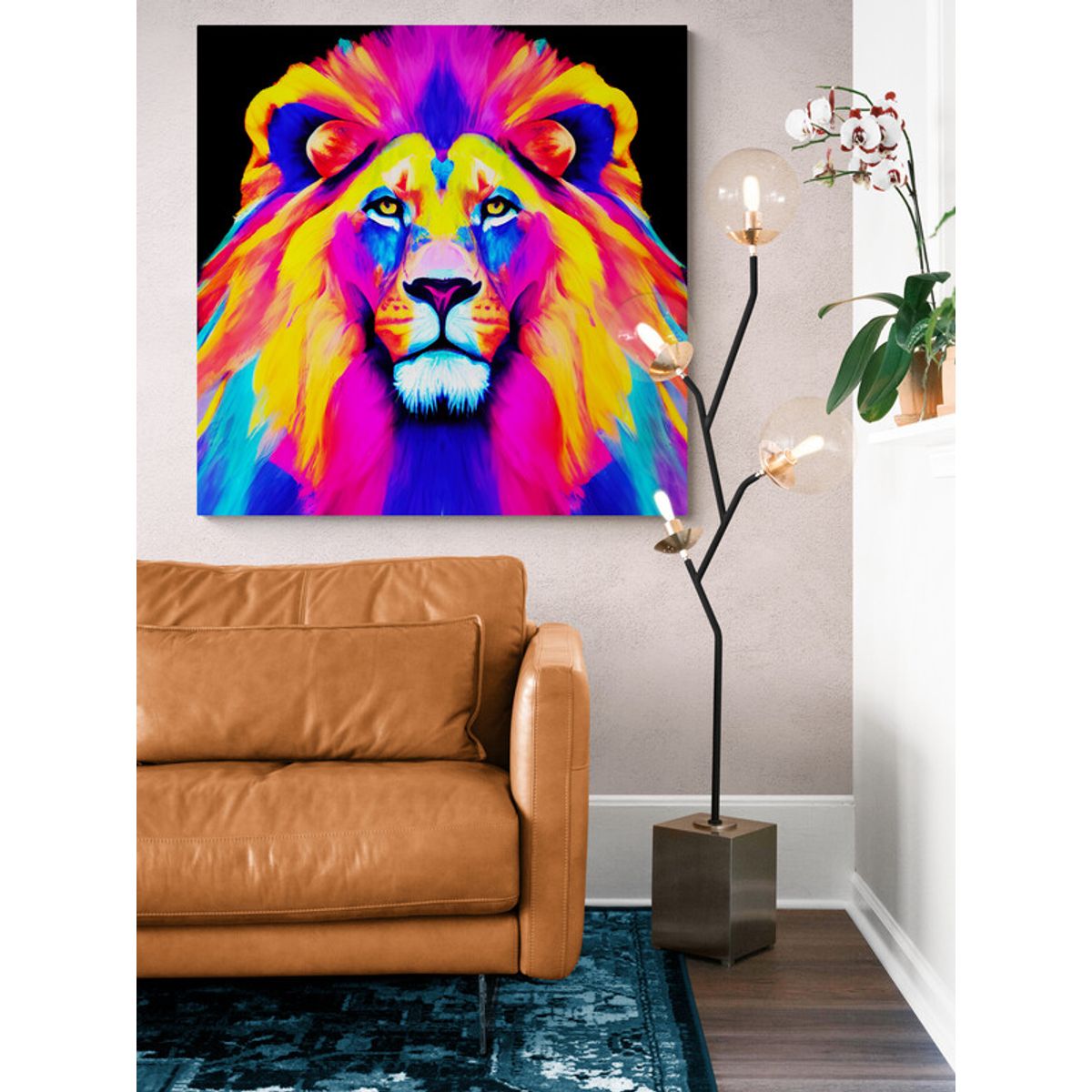 TAYRONA STORE - Cuadro En Lienzo Para La Sala Leon Colores 072 120x120cm