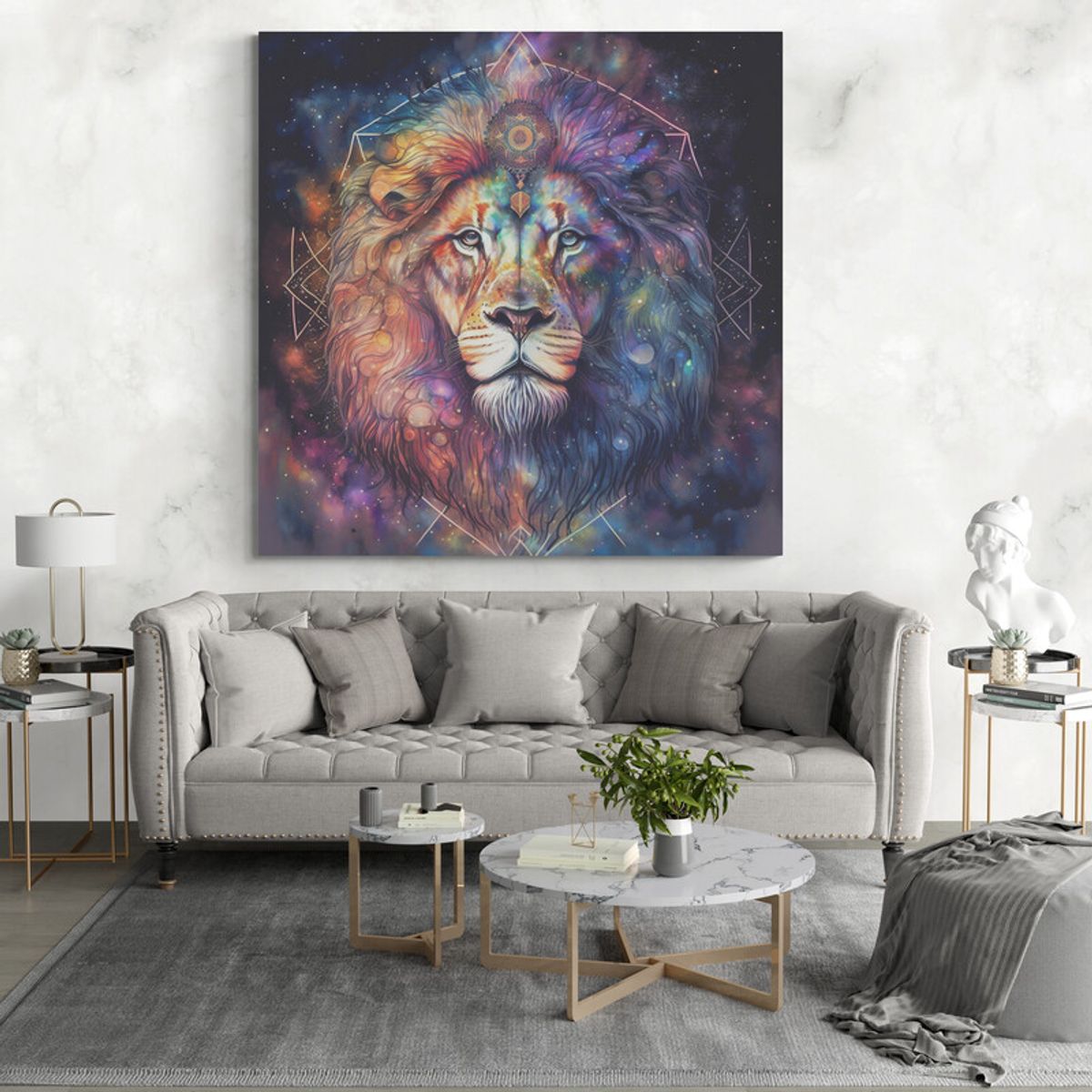 TAYRONA STORE - Cuadro En Lienzo Para La Sala Leon Colores 081 100x100cm
