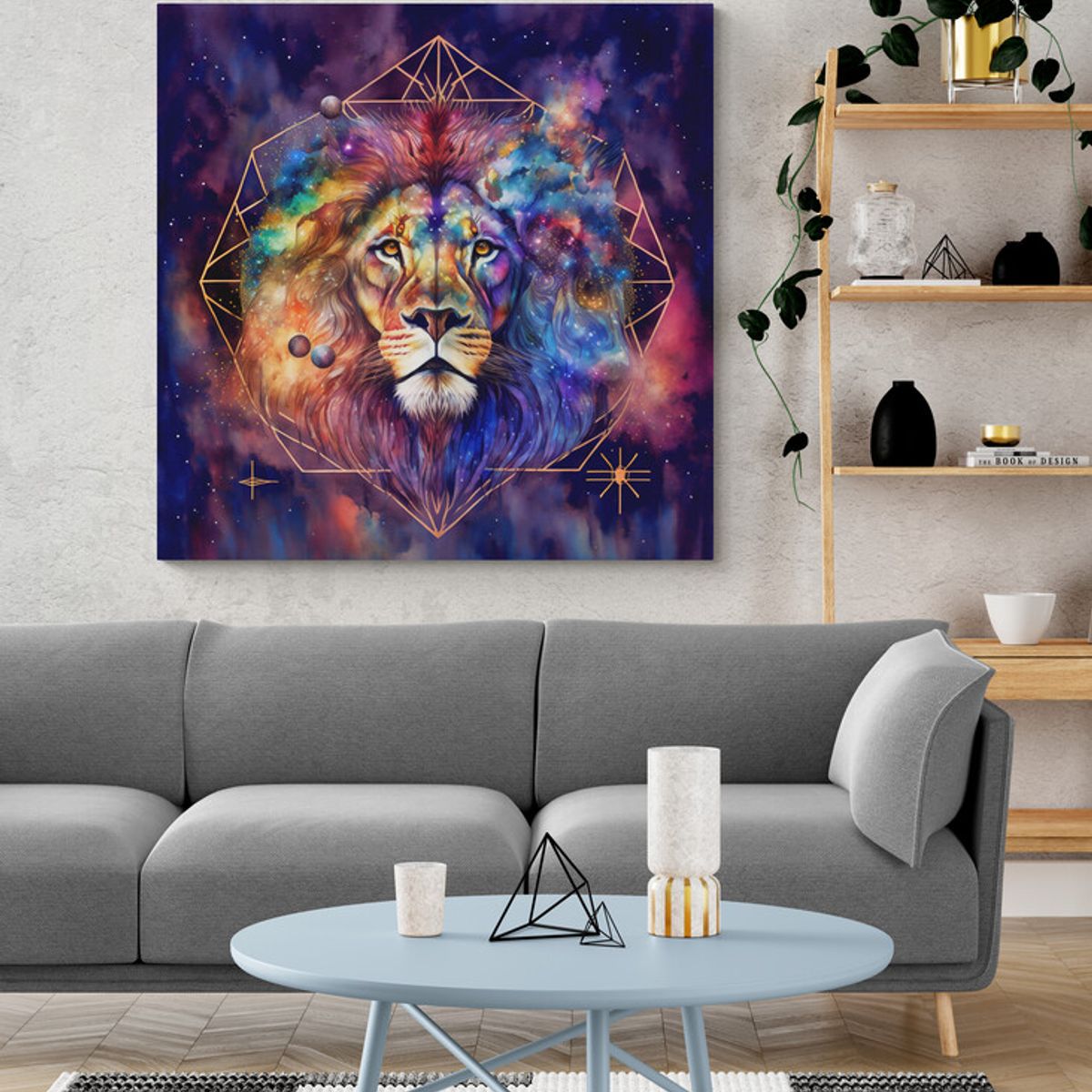 TAYRONA STORE - Cuadro En Lienzo Para La Sala Leon Colores 082 90x90cm