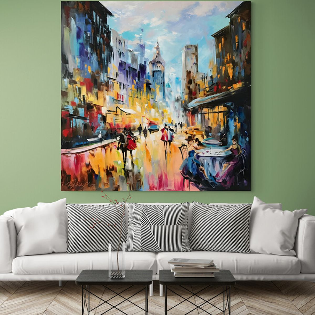 TAYRONA STORE - Cuadro En Lienzo Para La Sala Pintura Ciudad 089 50x50cm