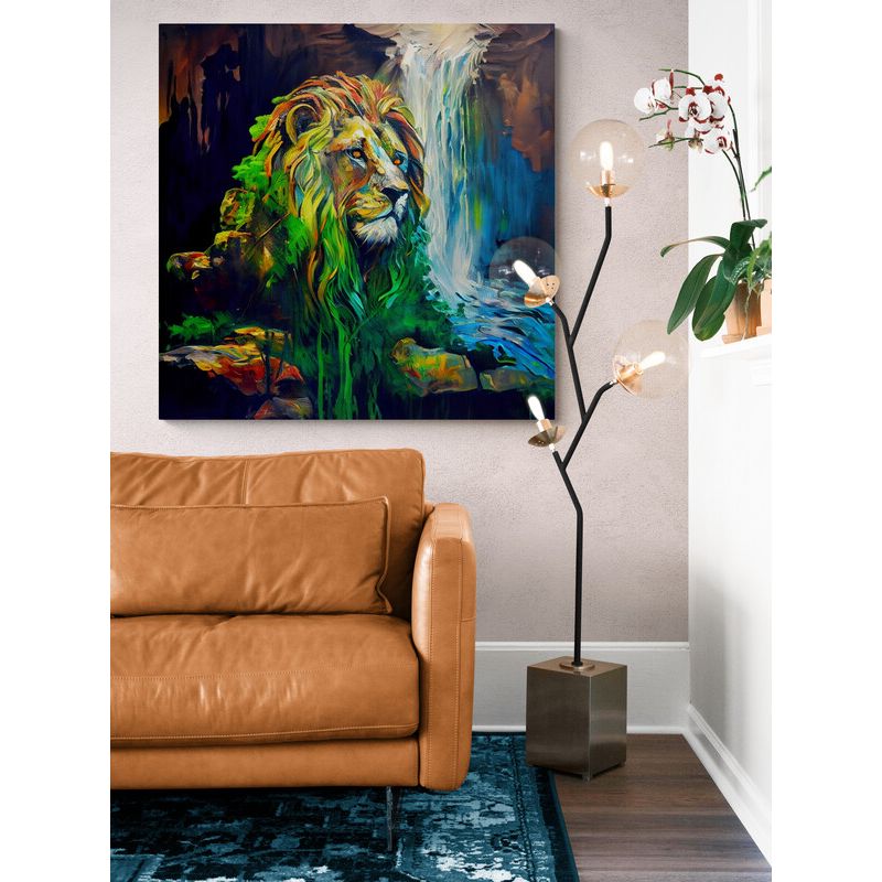 TAYRONA STORE - Cuadro Lienzo Para La Sala Pintura Leon Colores 130 60x60cm