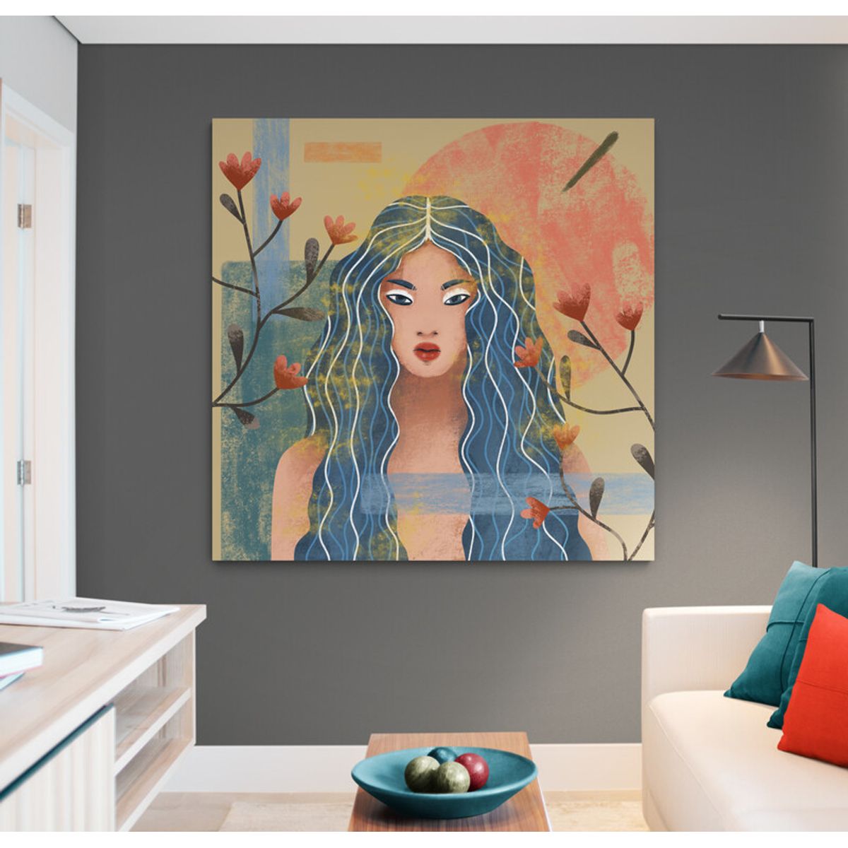 TAYRONA STORE - Cuadro En Lienzo Para La Sala Pintura Mujer 031 50x50cm