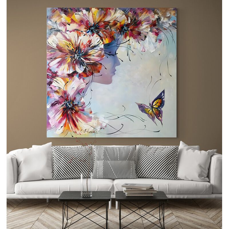 TAYRONA STORE - Cuadro En Lienzo Para La Sala Pintura Mujer 134 90x90cm