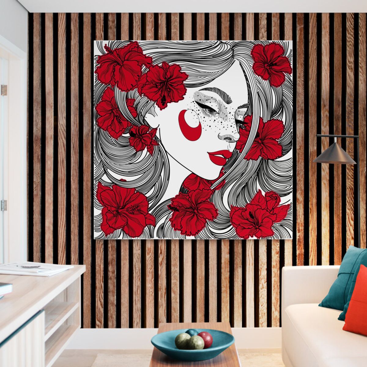 TAYRONA STORE - Cuadro En Lienzo Para La Sala Pintura Mujer 153 50x50cm