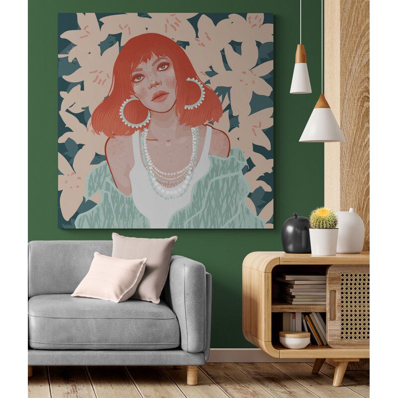 TAYRONA STORE - Cuadro En Lienzo Para La Sala Pintura Mujer 162 90x90cm