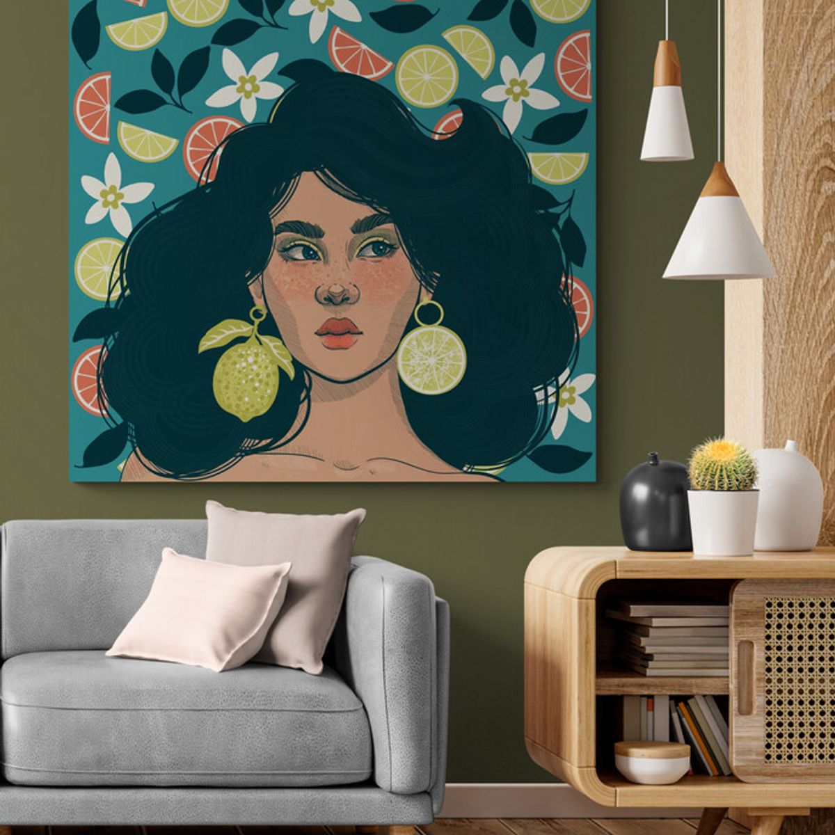 TAYRONA STORE - Cuadro En Lienzo Para La Sala Pintura Mujer 170 90x90cm