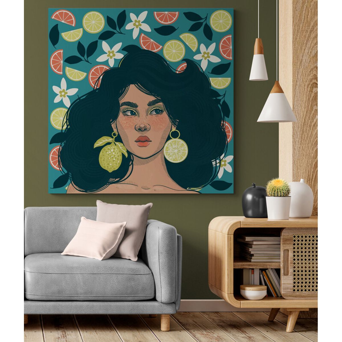 TAYRONA STORE - Cuadro En Lienzo Para La Sala Pintura Mujer 170 90x90cm