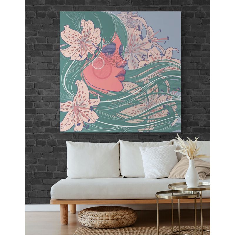TAYRONA STORE - Cuadro En Lienzo Para La Sala Pintura Mujer 203 90x90cm