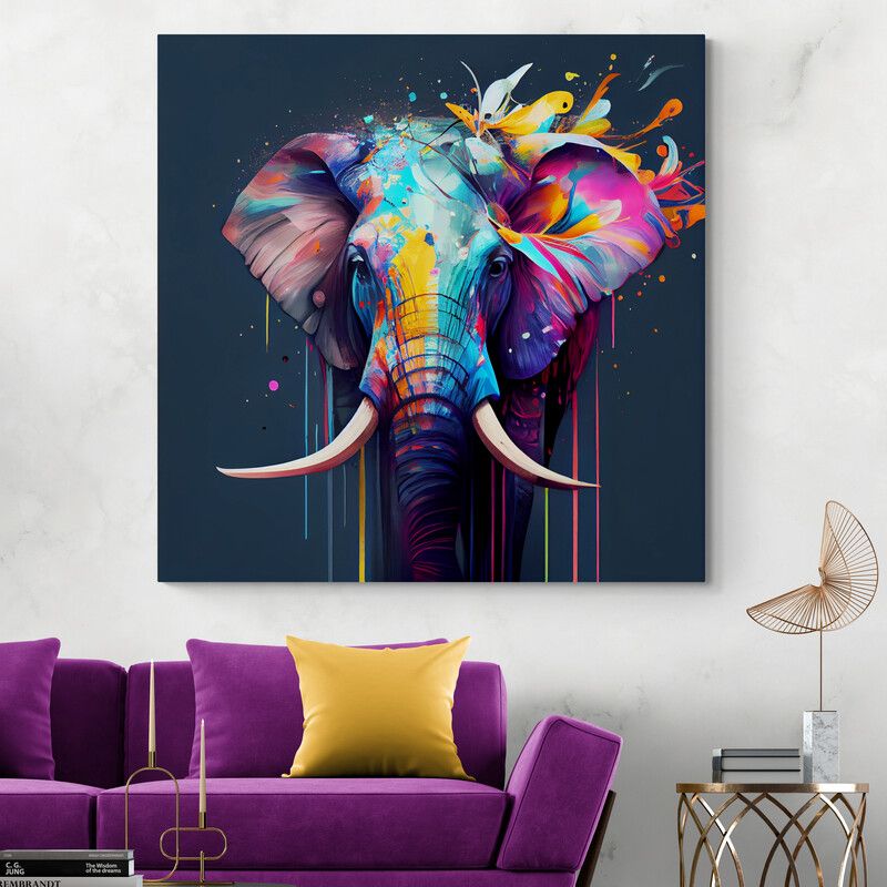 TAYRONA STORE - Cuadro En Lienzo Para La Sala Elefantes 274 50x50cm