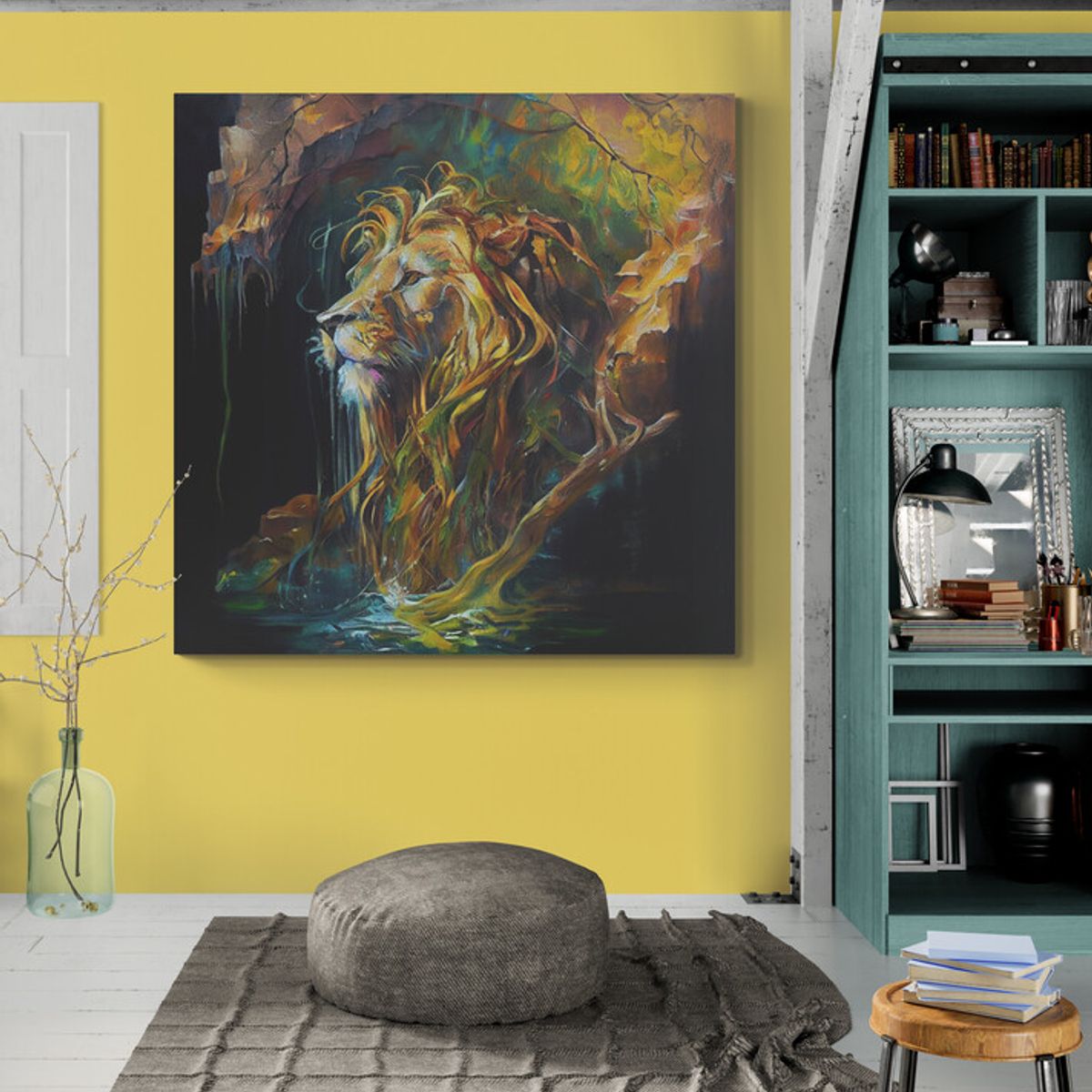 TAYRONA STORE - Cuadro Lienzo Para La Sala Pintura Leon Colores 127 60x60cm