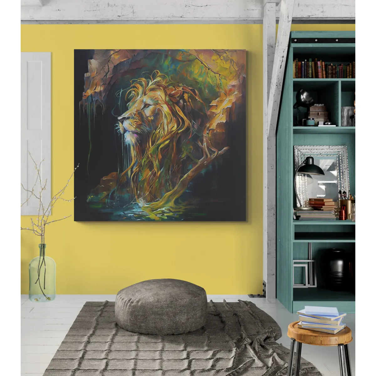 TAYRONA STORE - Cuadro Lienzo Para La Sala Pintura Leon Colores 127 60x60cm