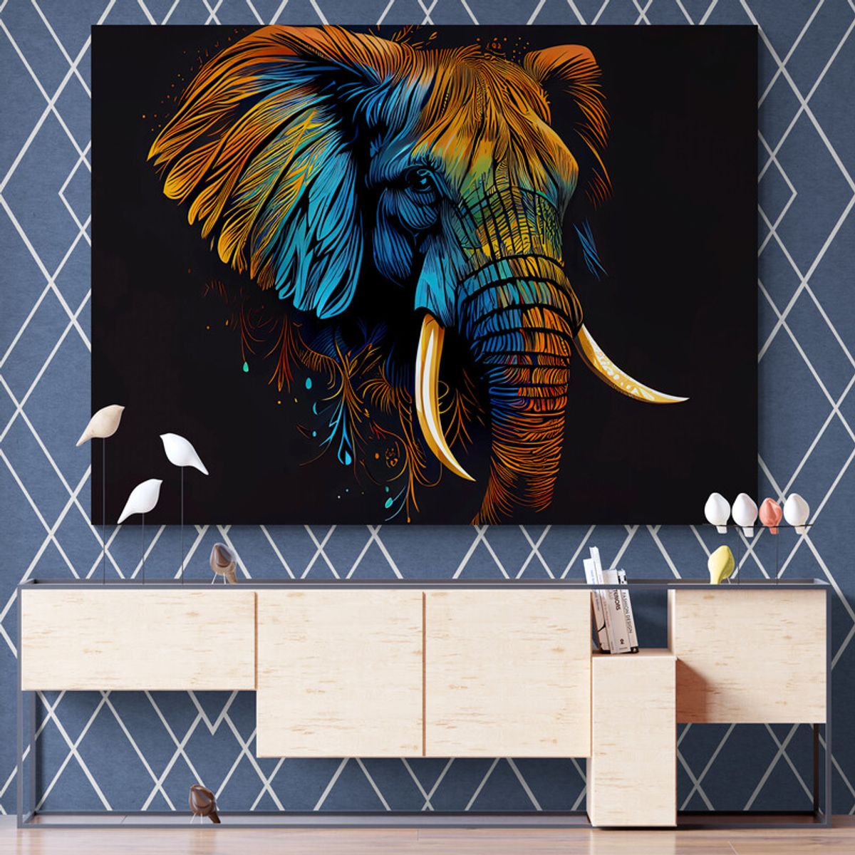 TAYRONA STORE - Cuadro En Lienzo Para La Sala Elefantes 321 100x135cm