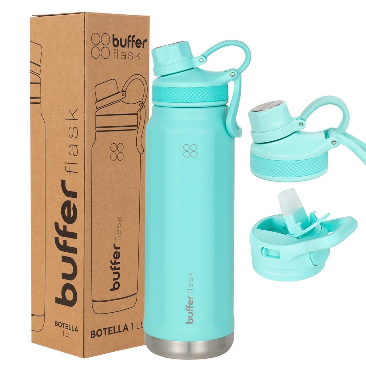 BUFFER FLASK - Termo Botella Termica Agua Acero InoxBuffer1l+tapas - Turquesa-