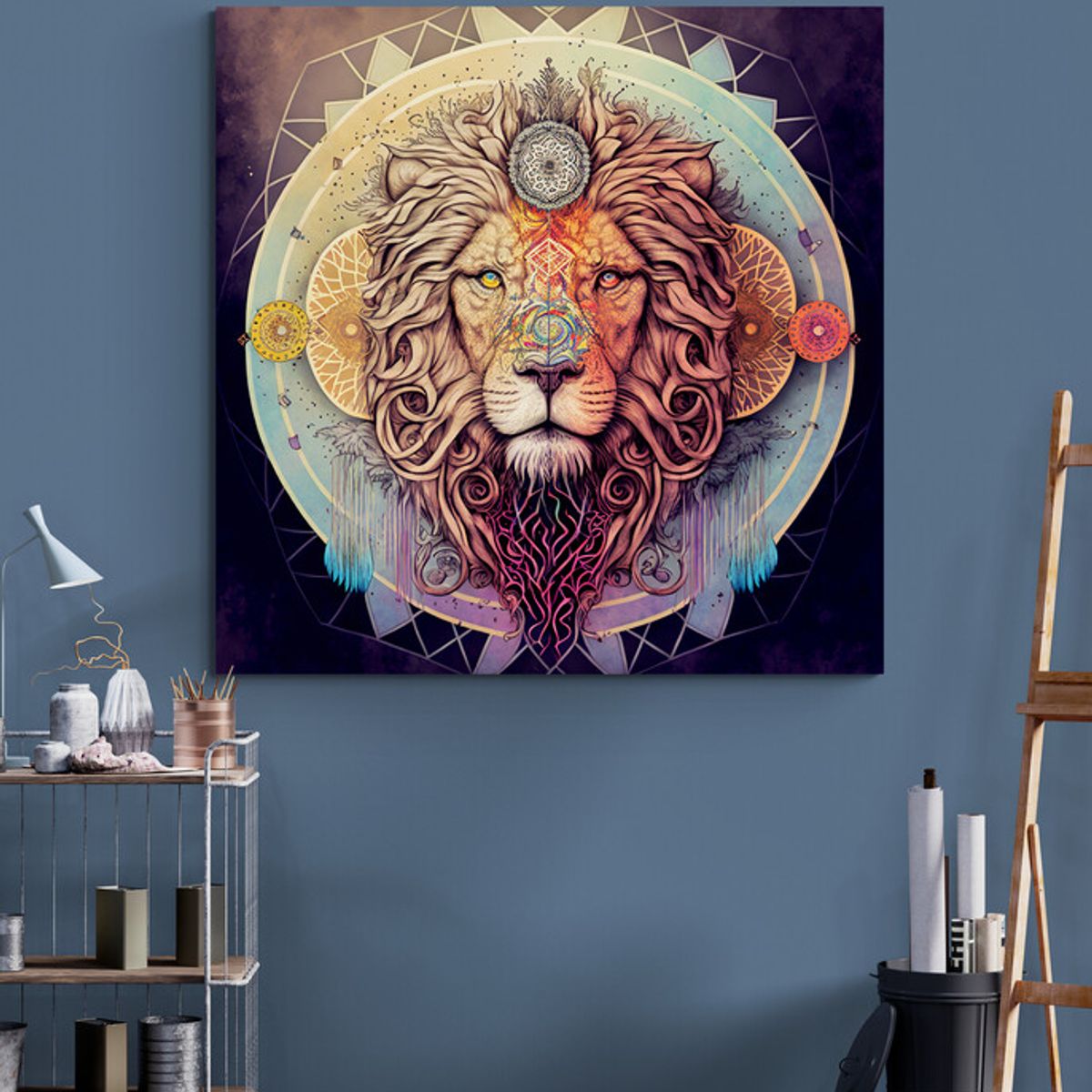 TAYRONA STORE - Cuadro En Lienzo Para La Sala Leon Colores 142 100x100cm
