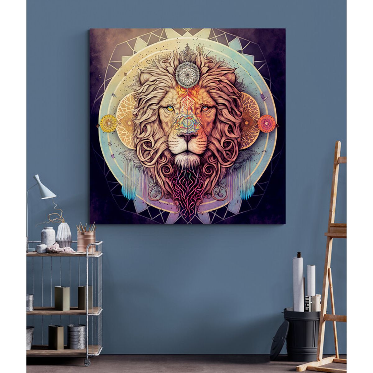 TAYRONA STORE - Cuadro En Lienzo Para La Sala Leon Colores 142 100x100cm