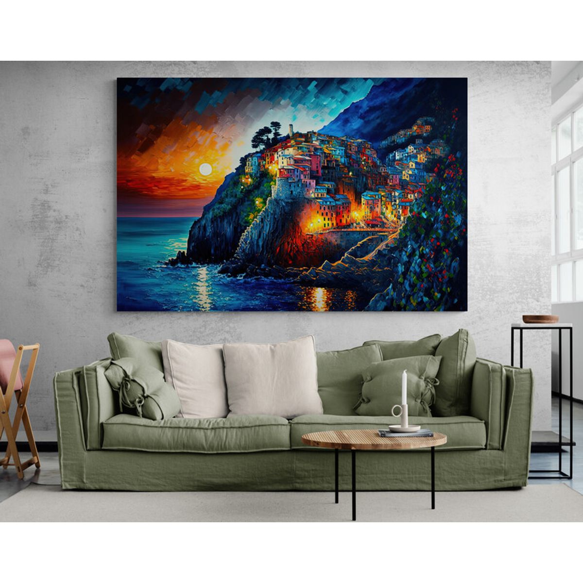 TAYRONA STORE - Cuadro Lienzo Para La Sala Italia Pintura Ciudad 170 70x50cm.