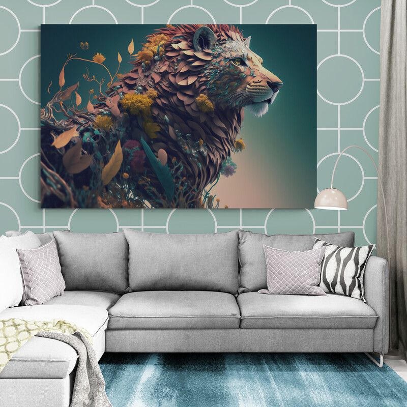 TAYRONA STORE - Cuadro En Lienzo Para La Sala Leon Colores 108 70x50cm