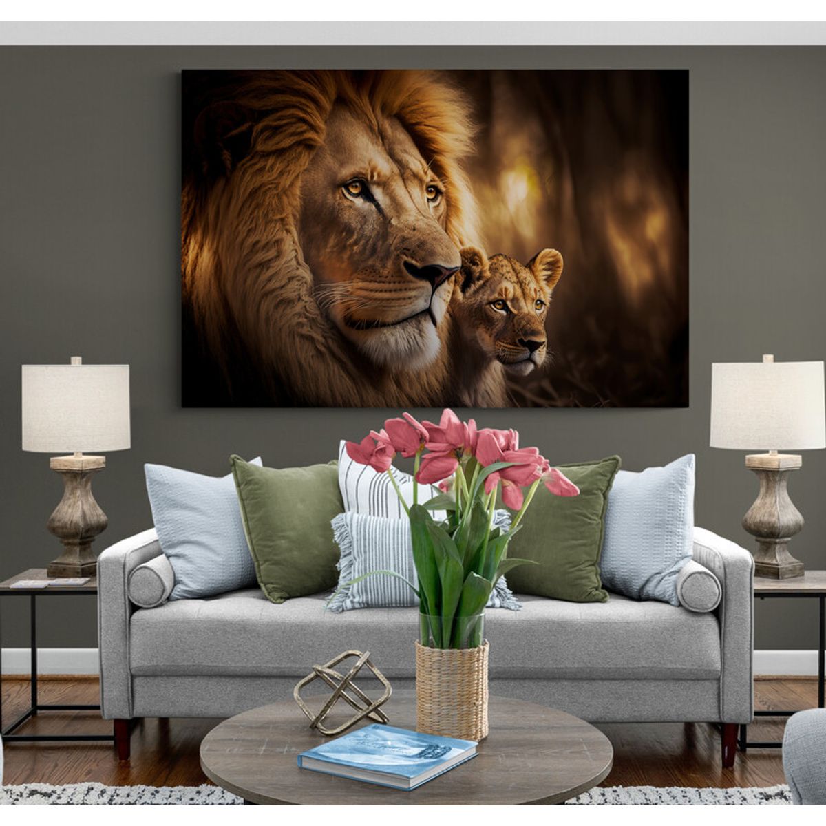 TAYRONA STORE - Cuadro En Lienzo Para La Sala Leon Colores 173 70x50cm