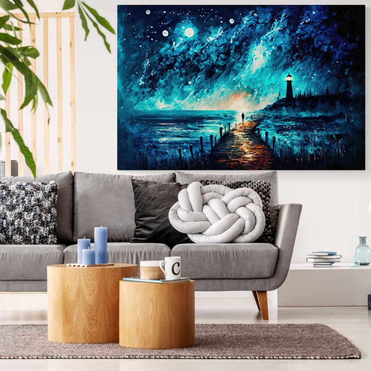 TAYRONA STORE - Cuadro Lienzo Para La Sala Muelle Noche Estrellada 027 120x80cm.