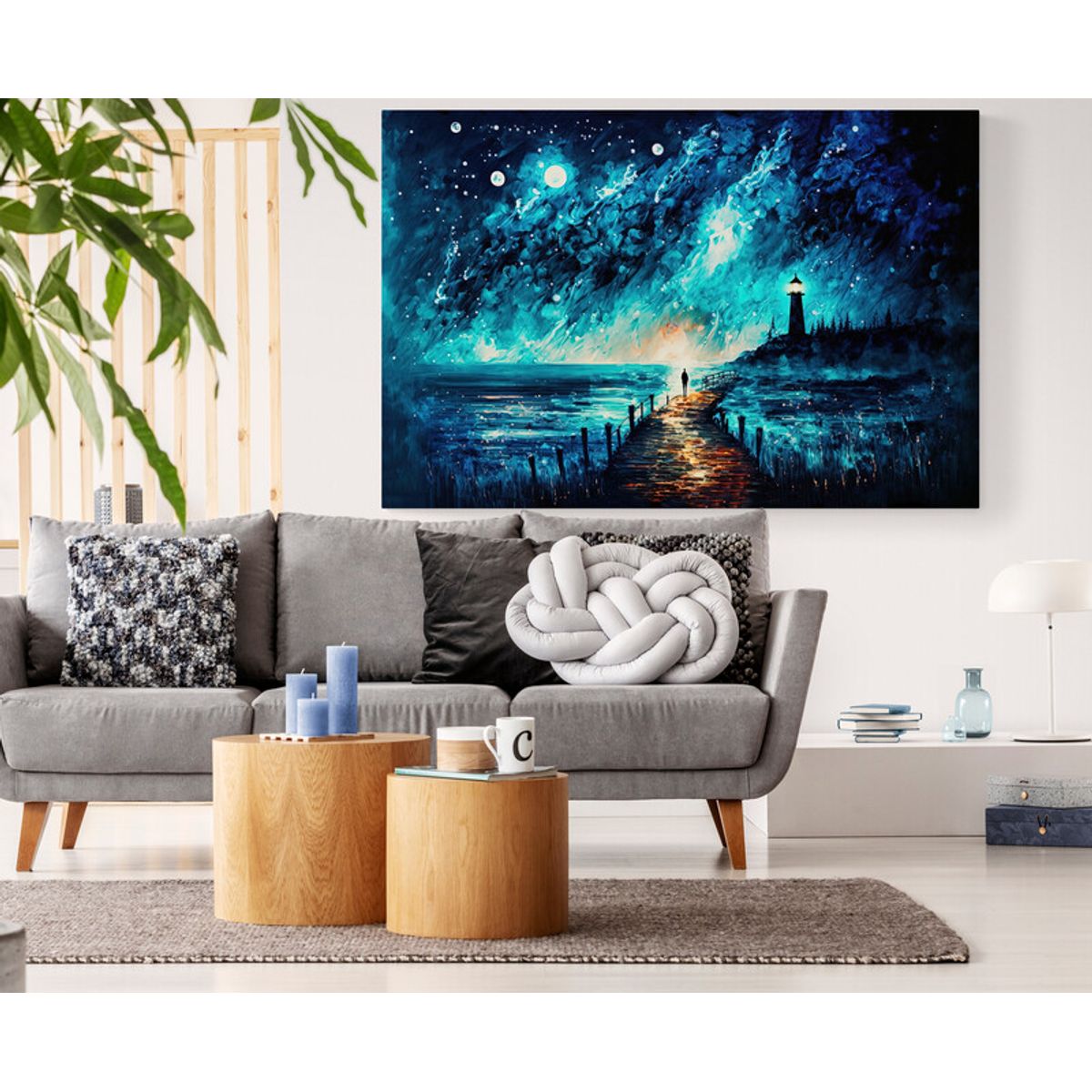 TAYRONA STORE - Cuadro Lienzo Para La Sala Muelle Noche Estrellada 027 120x80cm.